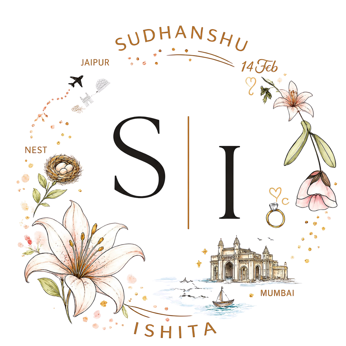 Sudhanshu and Ishita wedding monogram, Jaipur to Mumbai, 14 Feb