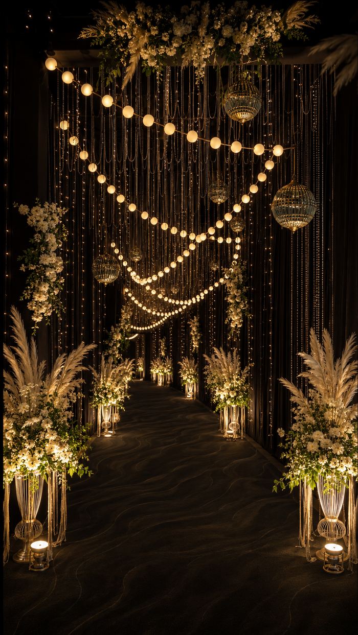 Sangeet decor reference with candlelit evening styling