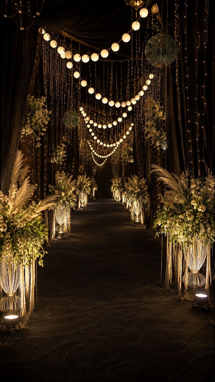 Sangeet decor reference with refined stage detailing
